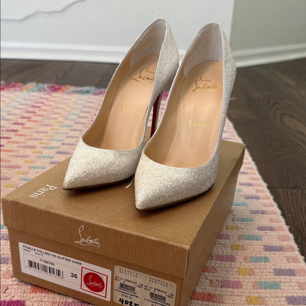 Christian Louboutin Pigalle Follies 100 Glitter Givre Sz. 36